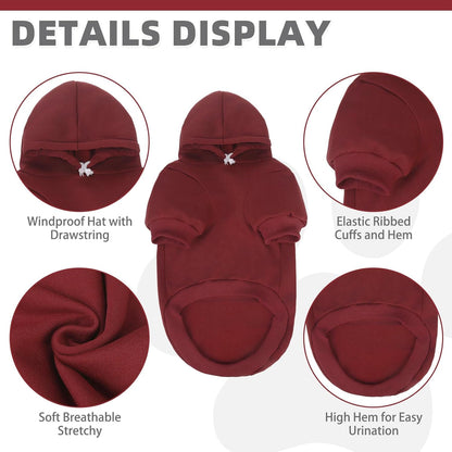 KOOLTAIL Basic Dog Hoodie - Soft and Warm Dog Hoodie Sweater with Leash Hole and Pocket, Dog Winter Coat, Cold Weather Clothes Sweatshirt for Small Medium Large Dogs Puppy Cat Boys Girls Deep Red XL