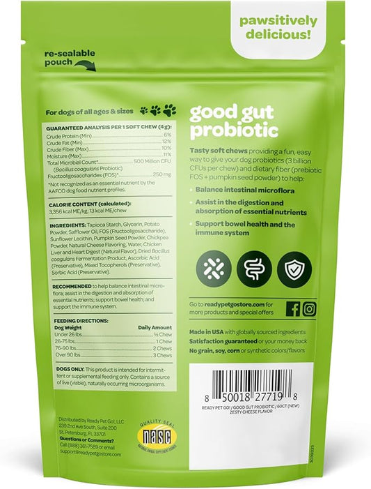 Probiotic Chews for Dogs Gut Health | Tasty Pre and Probiotics for Dogs Digestive Health with Pumpkin Dog Probiotics and Digestive Enzymes | NASC Certified & Made in The USA | 60 Chews (Pack of 2)