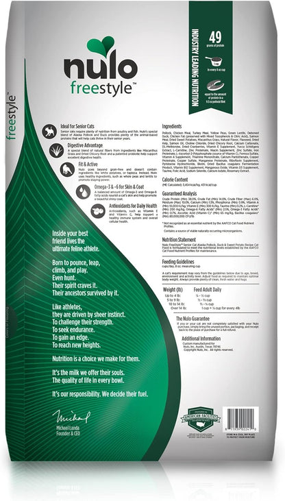 Nulo Freestyle High Protein Senior Cat Food, Alaska Pollock & Sweet Potato Recipe - Natural Grain-Free Dry Cat Food for Seniors with L-carnitine, Omega Fatty Acids, & Probiotics, 14 lb Bag