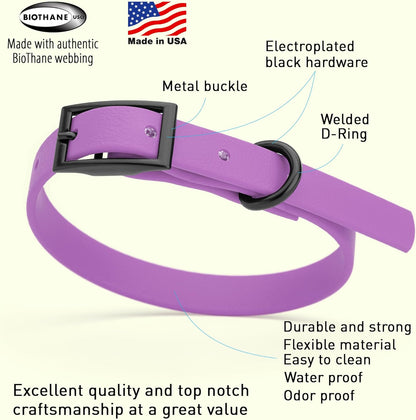Dogline Biothane Waterproof Dog Collar Strong Coated Nylon Webbing with Black Hardware Odor- Proof for Easy Care Easy to Clean High Performance Fits Small Medium or Large Dogs, Amethyst Purple