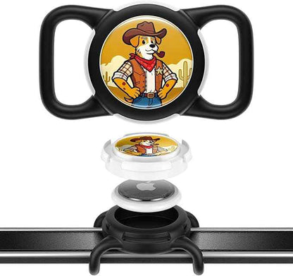 Dog AirTag Holder for Dog Collar, Soft Silicone Slide-On Case for Apple AirTag, No-Dangle Quiet Protective Holder with Eye-Catching Pet Character Designs, Black-Cowboy Sheriff
