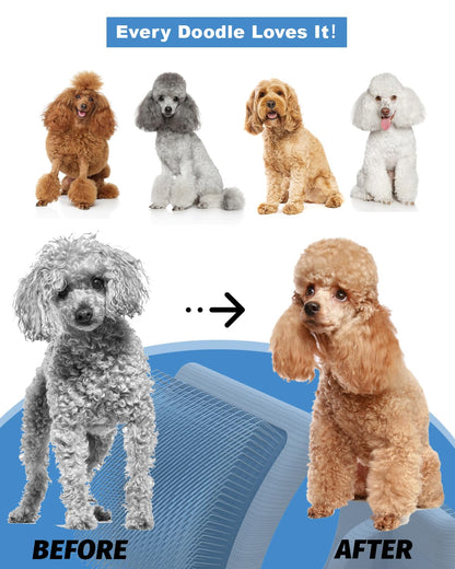 Dog Slicker Brush for Large Dogs, Professional Doodles Brush for Poodles, Goldendoodles and Labradoodles - Easy to Remove Tangles, Mats and Fluff - 3.8"x3.2" Head, 8" Wood Body