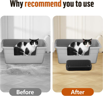 Cat Litter Box Ramp Mat with Filter Function, Cat Step Pedal Stool for Self-Cleaning Litter Box, Easy to Clean, Ideal for Kitten & Elderly Cats (Black)