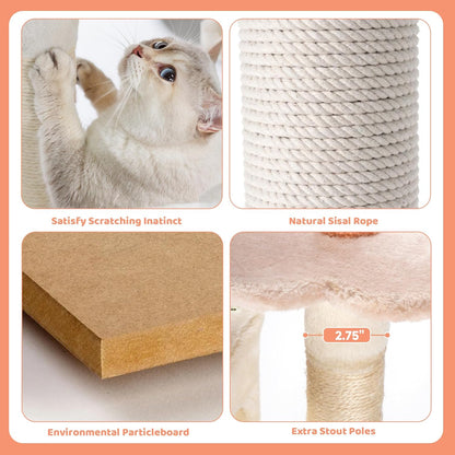 HYABi 59 Inch Flower Cat Tree Tower - Multi-Level Cat Condo with Plush Scratching Posts, Toy Balls, and Pet House, Indoor Play Platform for Large Adult Cats, Stylish Color Design