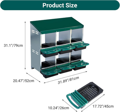 Chicken Nesting Box, 6 Hole 2 Layer Hen Nest Boxes, Roll Away Eggs Laying Boxes,Cleanable Pull Out Hen Roosting Boxes