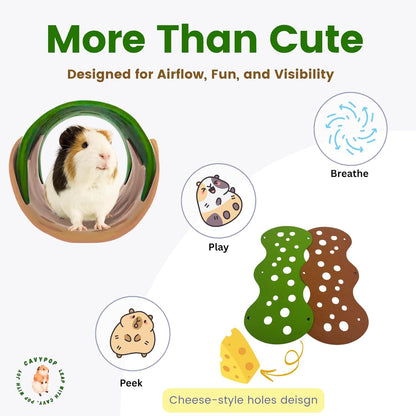 Guinea Pig Tunnel Foldable Fleece Hideout Tube with Cheese-Hole Design Soft Cozy Hideaway for Guinea Pig Cage Corner Indoor Play and Napping-Green