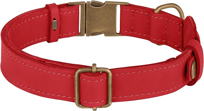 AirTag Dog Collar - Genuine Leather Dog Collar with Apple AirTag Holder and Metal Buckle - Smart GPS Tracking Pet Collars (Red, S, 12"-15" Neck Fit)