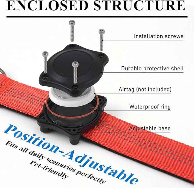 Compatible with Airtag Dog Collar Holder|IP68 Waterproof Airtag Case for 5/8'-1" Width Collars|Adjustable Metal Screw Airtag Holder|Perfect for Pet Tracking