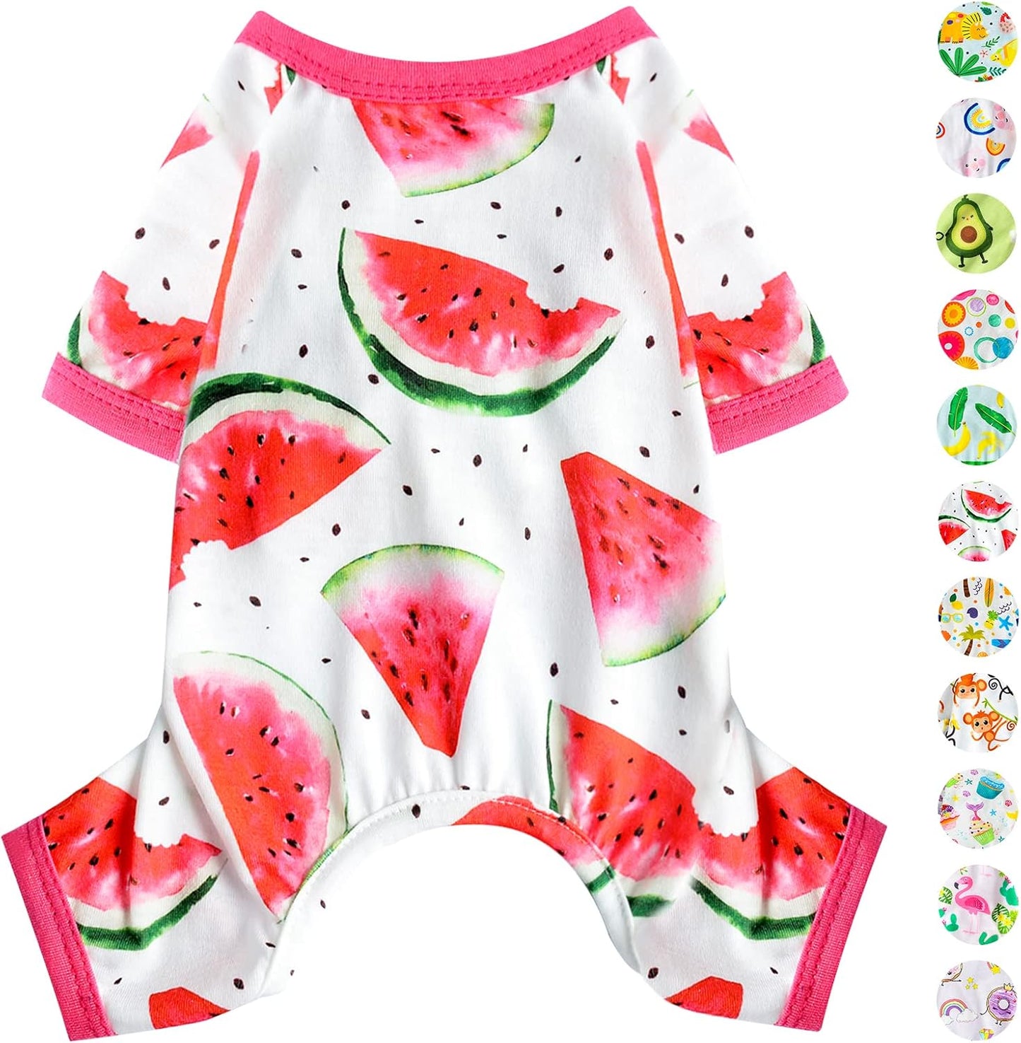 PSJ Girl Breathable Cotton Watermelon Dog Pajamas for Small Dogs - Teacup Chihuahua, Yorkie Puppy Clothes - X-Small
