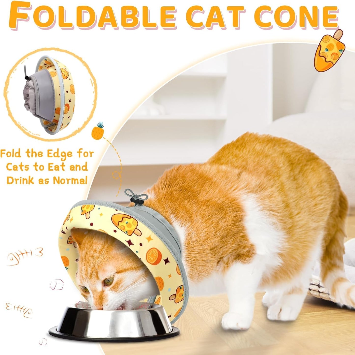Cat Cone Collar Soft to Stop Licking, Adjustable, Foldable Lightweight Kitten Cones After Surgery Recovery for Cats & Kittens, Cat Cone Alternative (Orange, M)
