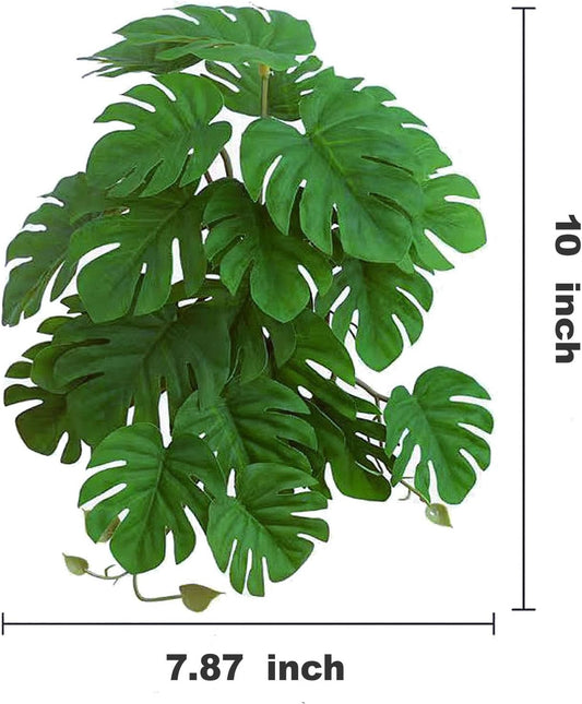 Reptile Plants for Terrarium Decor, Amphibian Habitat Decor, Snake Tank Accessories, Artificial Hanging Plants with Suction Cup-2 Packs (Fake Monstera)