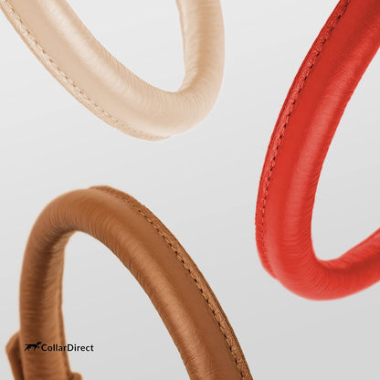 CollarDirect Rolled Leather Dog Collar, Soft Padded Round Puppy Collar, Handmade Genuine Leather Collar Dog Small Large Cat Collars 13 Colors (15-19 Inch, Red Textured)