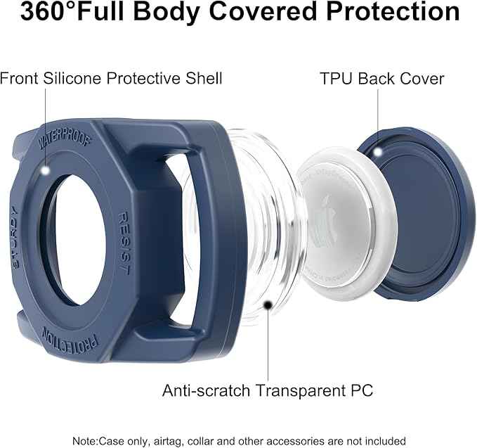 SANKALA Airtag Dog Collar Holder, [1 Pack] Waterproof Airtag Case for Dog Collar, TPU & Silicone Full Body Covered Anti-Lost Apple Air Tag Collar Holder Protective Airtag Case for Pet Collar, Blue