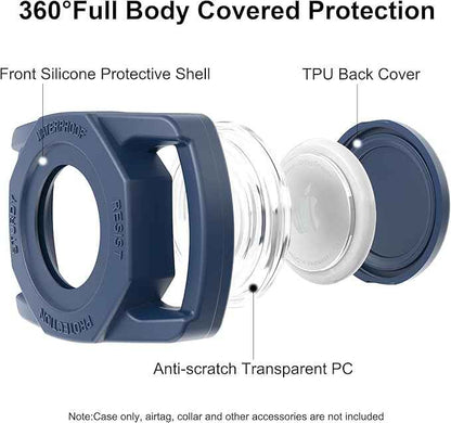 SANKALA Airtag Dog Collar Holder, [1 Pack] Waterproof Airtag Case for Dog Collar, TPU & Silicone Full Body Covered Anti-Lost Apple Air Tag Collar Holder Protective Airtag Case for Pet Collar, Blue