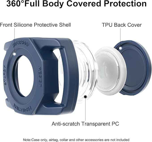 SANKALA Airtag Dog Collar Holder, [1 Pack] Waterproof Airtag Case for Dog Collar, TPU & Silicone Full Body Covered Anti-Lost Apple Air Tag Collar Holder Protective Airtag Case for Pet Collar, Blue