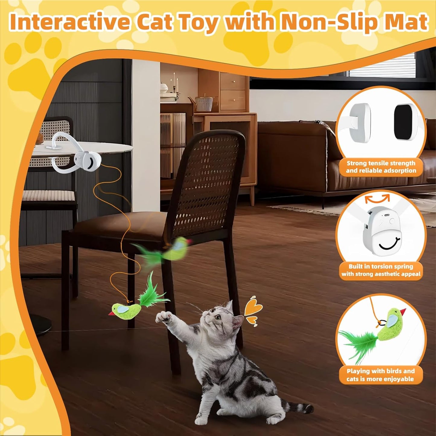 Interactive Cat Toys for Indoor Cats Automatic Electric Flying Bird Feather Wand Toy - Best Kitten & Adult Cat Enrichment Stimulation Toy Hanging Electric Kitty Toys for Bored Cats（White）