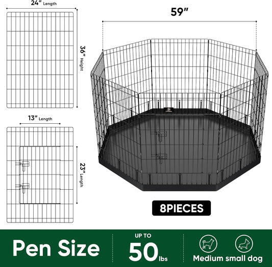 PJYuCien Dog Playpen, 8 Panels 36’’H Dog Pens Indoor with Bottom Pad, Metal Foldable Pet Puppy Exercise Fence Crate Kennel, Better for Medium Animals,Black
