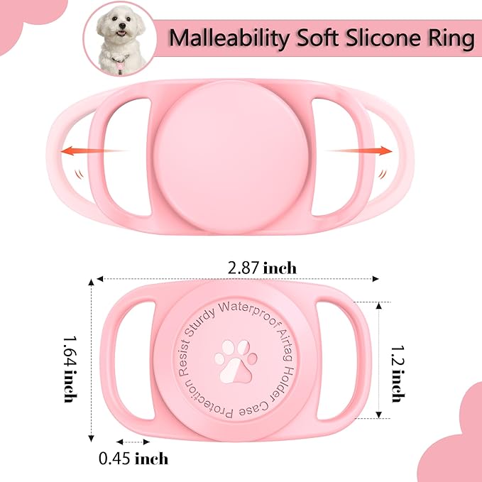Airtag Dog Collar Holder, [1 Pack] Waterproof Protective Case for Apple AirTag, Durable & Lightweight with Full-Body Protection, Soft Silicone, Pink