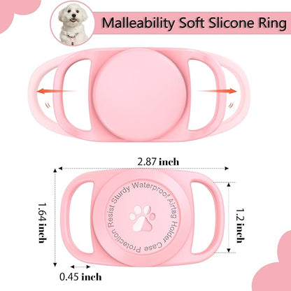 Airtag Dog Collar Holder, [1 Pack] Waterproof Protective Case for Apple AirTag, Durable & Lightweight with Full-Body Protection, Soft Silicone, Pink