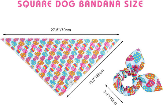 E-Clover Easter Dog Bandana & Matching Scrunchie Set Egg Dog Bandanas Scarf with Bunny Hair Tie for Medium Large Dogs & Pet Owner Mom Gift