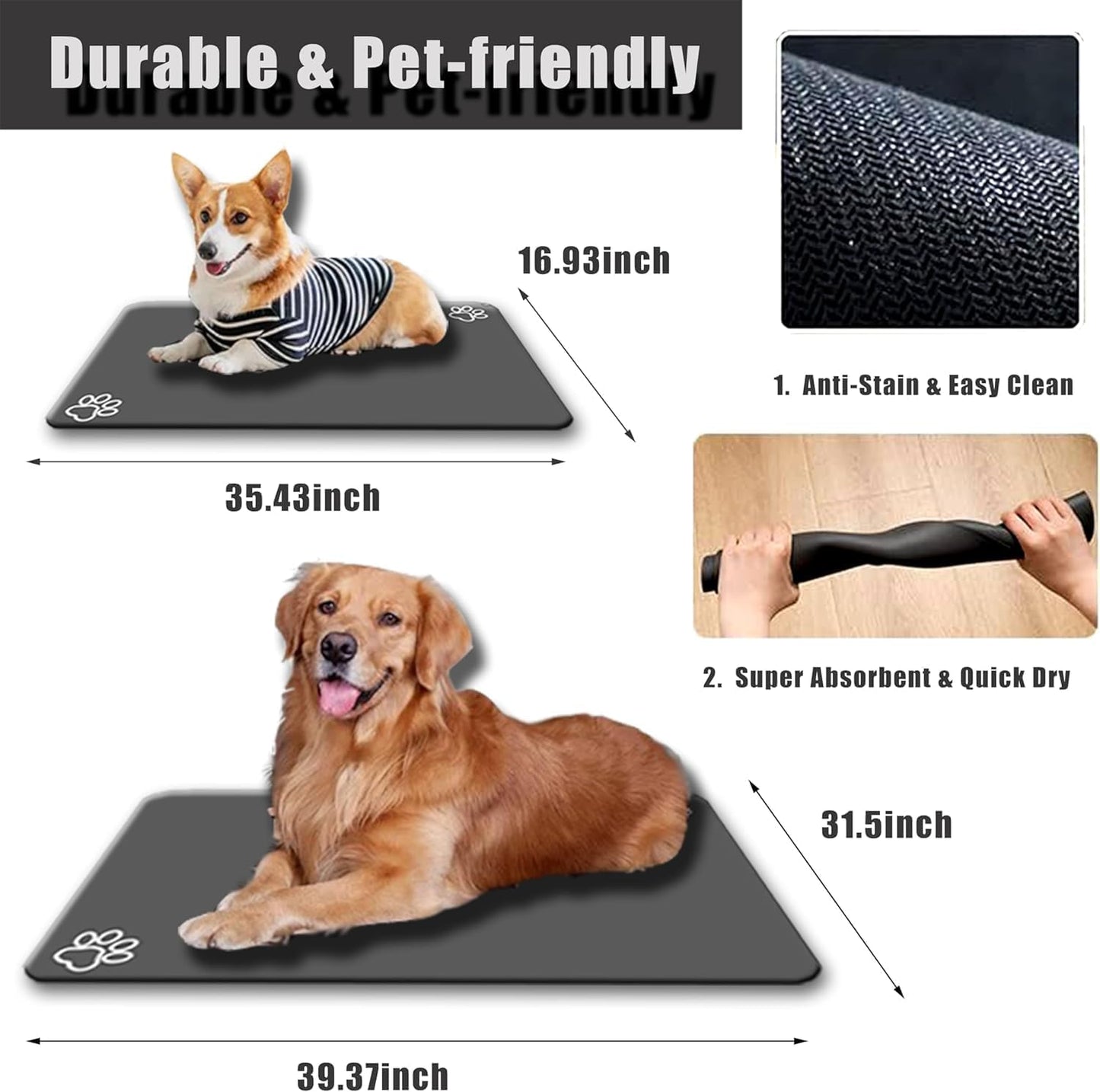 Large Boho Dog Cat Food Mats for Floors, Absorbent Dog Bowl Mat for Food and Water Dispenser Mat, Quick Dry Pet Supplies(Vintage Red, 36'' x 24'')