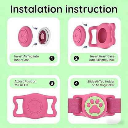 2 Pack Waterproof Airtag Dog Collar Holder for Apple Air Tag, Silicone Dog Airtag Holder for Dogs & Cat Collars(Black/Rosered Luminous)