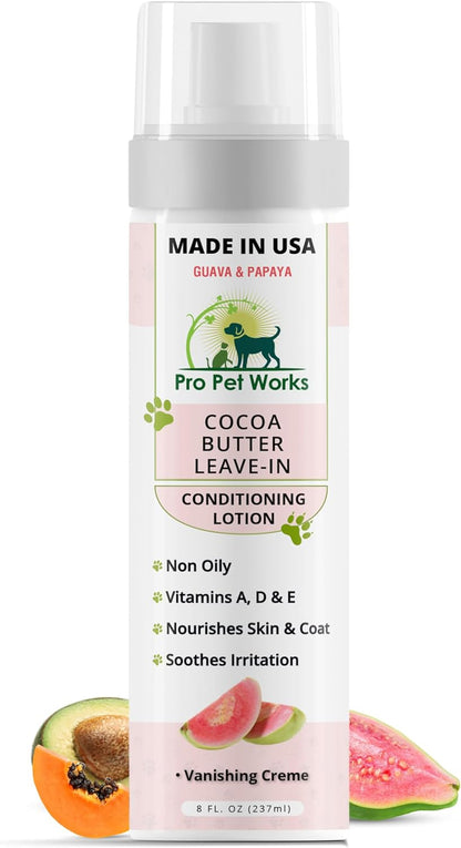 Pro Pet Works 5 in 1 Cocoa Butter Leave-in Conditioner Lotion for Dogs & Cats-Hot Spot Cream/Balm for Allergies, dermatosis, Paw Fungus Or Itchy Skin-Heals Small Cuts & Abrasions[Made in USA]