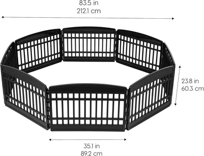 IRIS USA 24" 8-Panel Puppy Playpen, 83.5 x 83.5 x 23.63, Dog Playpen, Dog Play Pen Indoors, Pet Fence, Small Pets, Black
