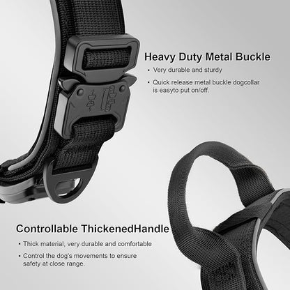 2026 Upgrade Dog Collar with IPX8 Waterproof AirTag Holder,Military Tactical Comfortable Control Handle and Ultra-Durable Metal Buckle/Night Reflective,GPS Collar for Medium to Large Dogs（Black/XL）
