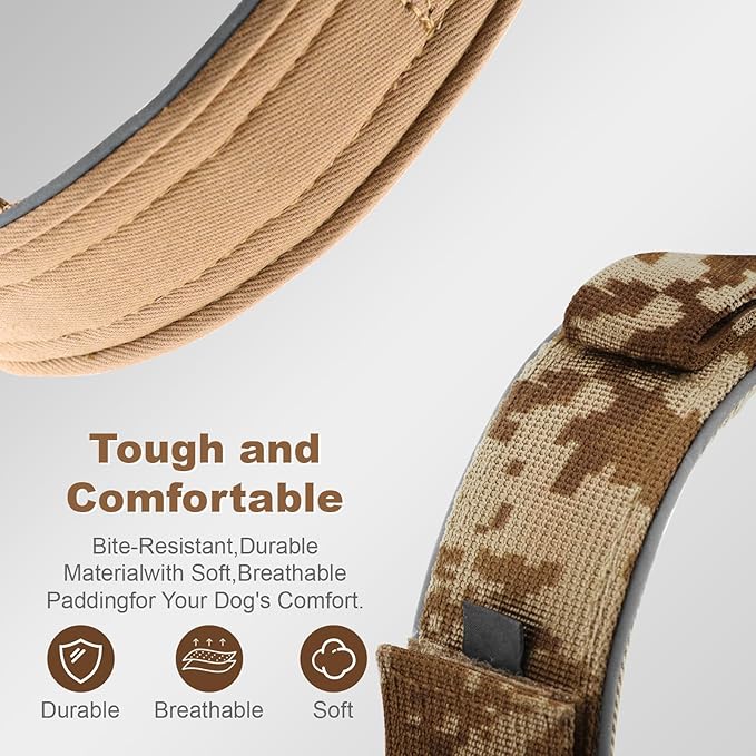 2026 Upgrade Dog Collar with IPX8 Waterproof AirTag Holder,Military Tactical Handle and Ultra-Durable Metal Buckle/Night Reflective,GPS Collar for Medium to Large Dogs (Camouflage Khaki/XL)