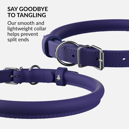 CollarDirect Rolled Leather Dog Collar, Soft Padded Round Puppy Collar, Handmade Genuine Leather Collar Dog Small Large Cat Collars 13 Colors (6-7 Inch, Purple Smooth)