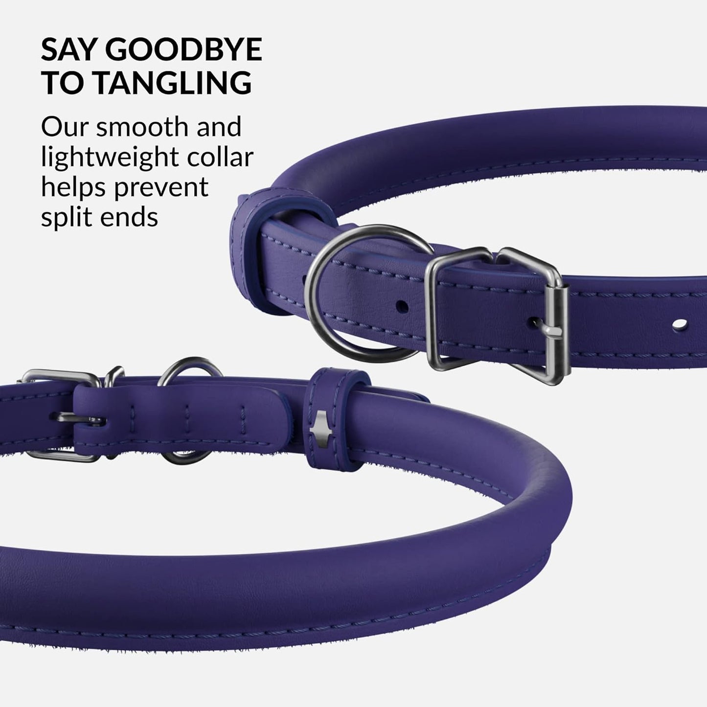 CollarDirect Rolled Leather Dog Collar, Soft Padded Round Puppy Collar, Handmade Genuine Leather Collar Dog Small Large Cat Collars 13 Colors (6 Inch, Purple Smooth)