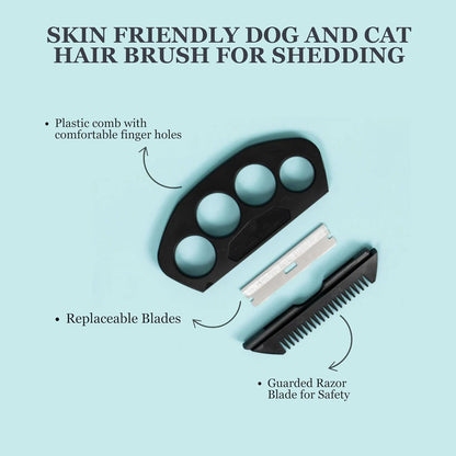 The Fur Hero, Pet hair comb - Skin Friendly Dog and Cat hair brush for Shedding with an embedded razor blade makes Pet Grooming easy, dog and cat accessories, Black