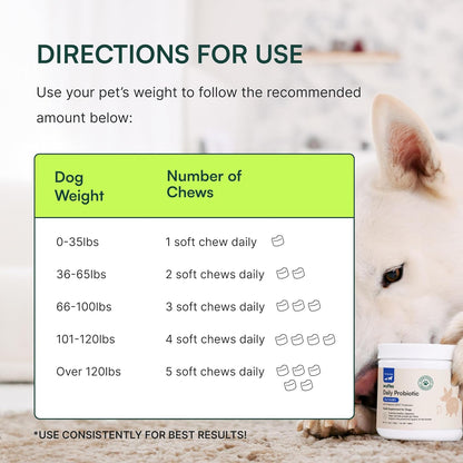 Wuffes Daily Probiotic for Dogs - Supports Digestive Health, Gut Balance, and Immune System - with Prebiotics, Marshmallow Root, and Pumpkin Powder (120 Chews (Pack of 2))