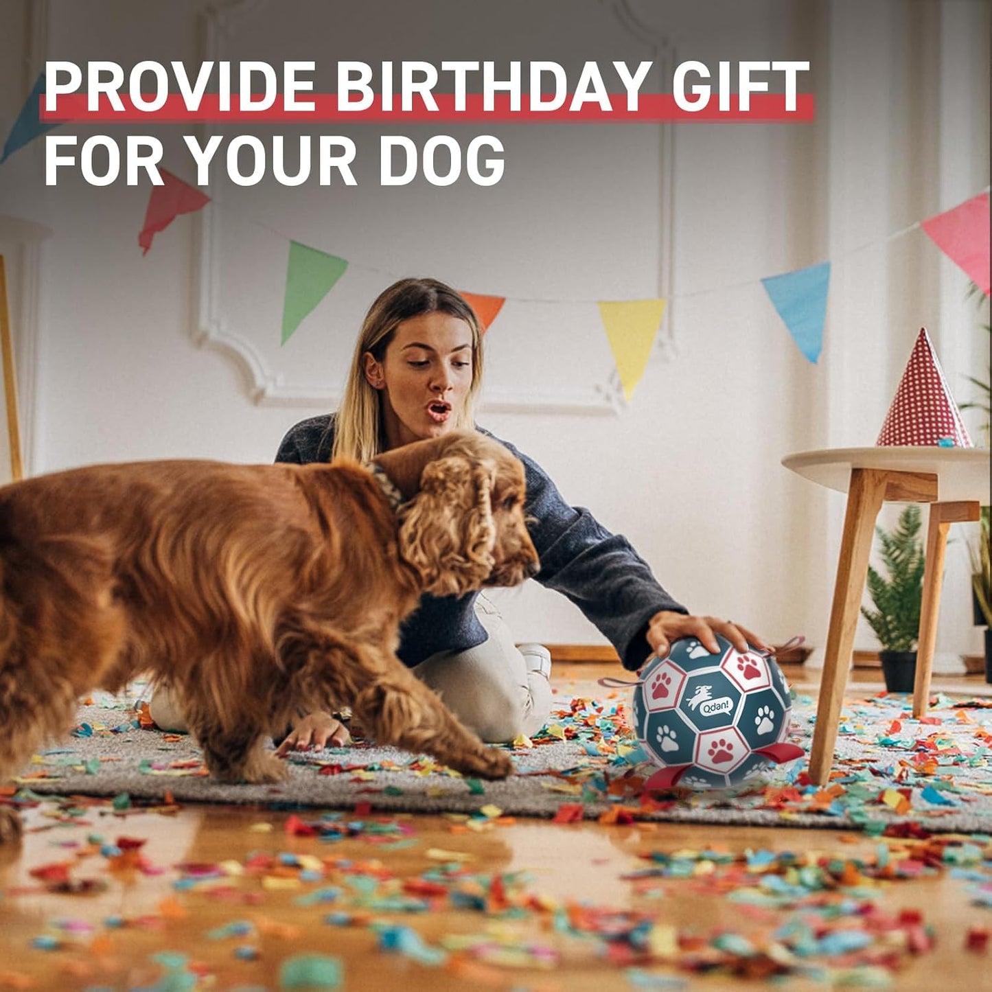 QDAN Premium Dog Balls Toys, Pet Training Soccer Ball with Straps, Puppy Birthday Gifts, Dog Water Toy, Durable Herding Balls for Small Medium Dogs, Pet Toys Puppy Ball (6 Inch)