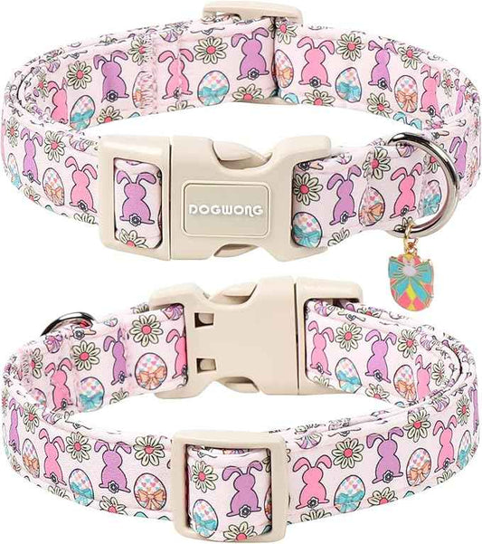 DOGWONG Easter Dog Collar-Cute Easter Bunny Dog Collar, Adjustable Bow&Rabbit Pet Collars Puppy Collar Gifts with Quick Release Buckle for Girl&Boy Dogs,S