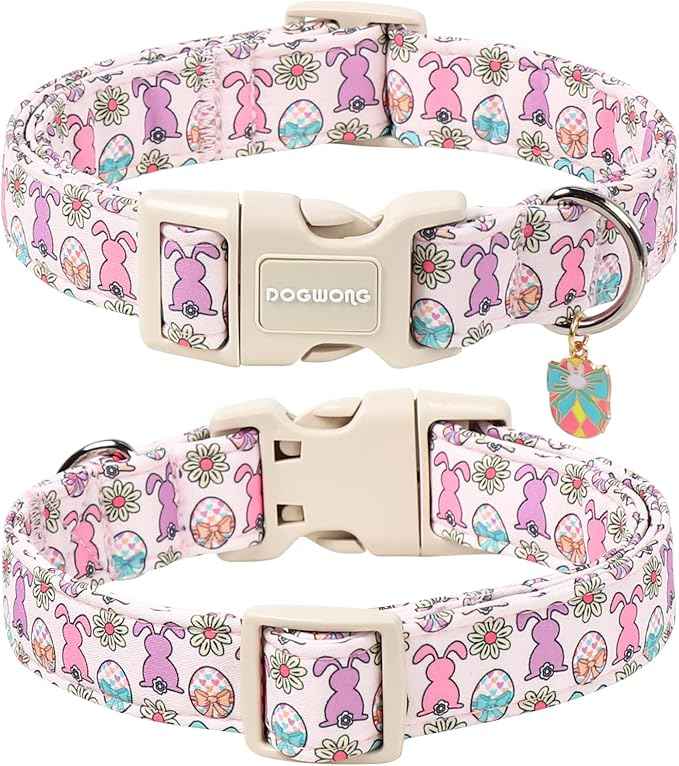 DOGWONG Easter Dog Collar-Cute Easter Bunny Dog Collar, Adjustable Bow&Rabbit Pet Collars Puppy Collar Gifts with Quick Release Buckle for Girl&Boy Dogs,S