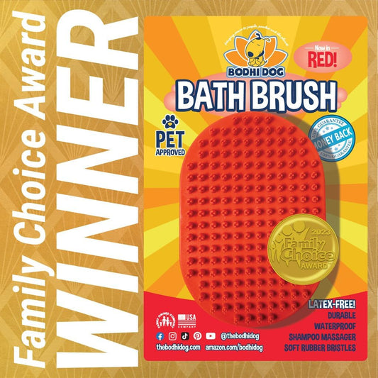Bodhi Dog Shampoo Brush - Pet Grooming & Bath Supplies for Dogs and Cats - Bath Brush for Long & Short Hair - Premium Scrubber for Shower, Bathing & Massage (One Pack, Red)