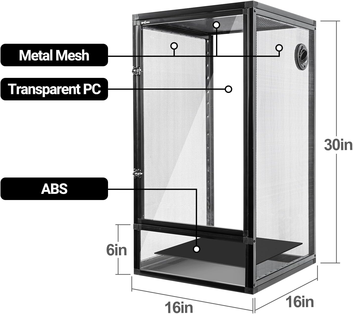 REPTI ZOO 16" x 16" x 30" Front Opening Chameleon Cage with 3-Sided Metal Mesh, 33 Gallon Screen Vertical Terrarium with Background Sticker, Tall Enclosure for Chameleon, Tree Frog, Arboreal Reptiles - Pawvie
