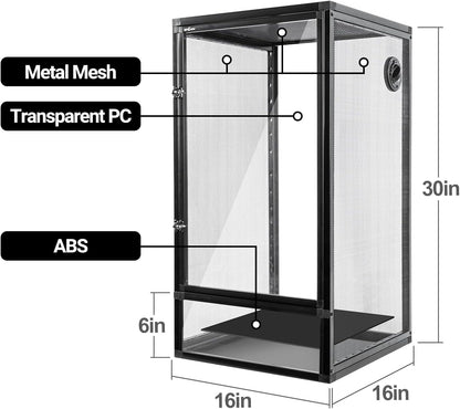 REPTI ZOO 16" x 16" x 30" Front Opening Chameleon Cage with 3-Sided Metal Mesh, 33 Gallon Screen Vertical Terrarium with Background Sticker, Tall Enclosure for Chameleon, Tree Frog, Arboreal Reptiles - Pawvie