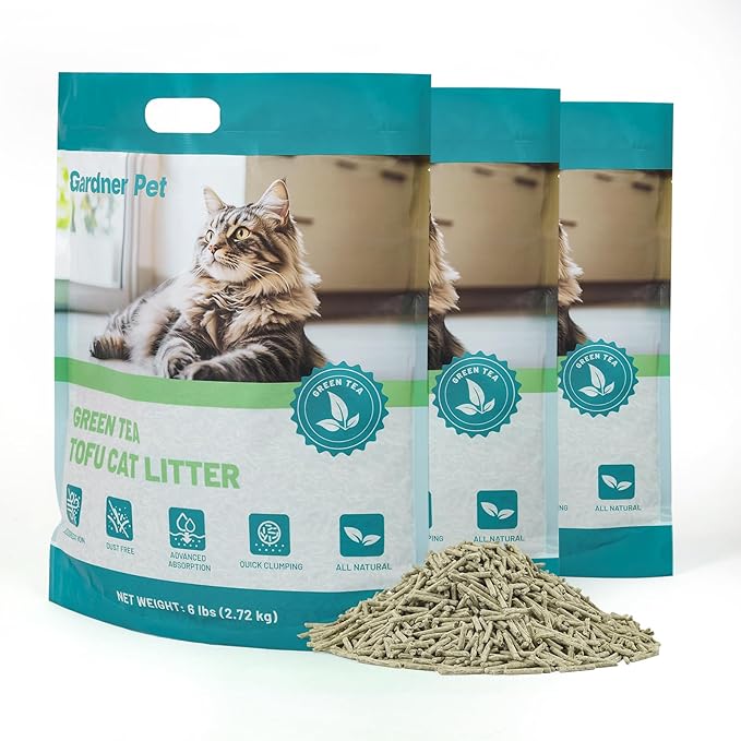 Gardner Pet Natural Tofu Cat Litter with Green Tea Extract – [2026]Fast Absorbing & Strong Clumping, Low Dust, Flushable Cat Litter for Odor Control, Easy Scooping for Multi-Cat Homes, 6 lbs x 3 Pack