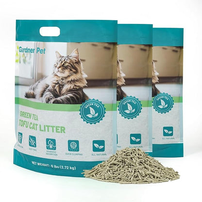 Gardner Pet Natural Tofu Cat Litter with Green Tea Extract – [2026]Fast Absorbing & Strong Clumping, Low Dust, Flushable Cat Litter for Odor Control, Easy Scooping for Multi-Cat Homes, 6 lbs x 3 Pack