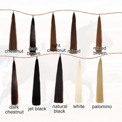 Horse Tail Extensions with Natural Loop Top, Blunt Cut Bottom, 3/8 LB 28-30 Inches Long （Jet Black）