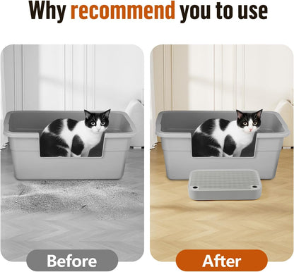 Cat Litter Box Ramp Mat with Filter Function, Cat Step Pedal Stool for Self-Cleaning Litter Box, Easy to Clean, Ideal for Kitten & Elderly Cats (Light Grey)