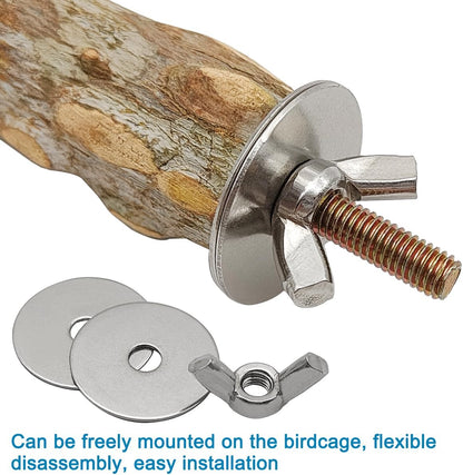 4 Pcs Natural Wooden Bird Perch Parrot Stand, 2 Grape Wood Perches, A Stand Fork Standing Branch, A Paw Grinding Fork, Bird Cage Accessories for Parakeets, Birdcage Sticks & Toys for Budgies, Finches