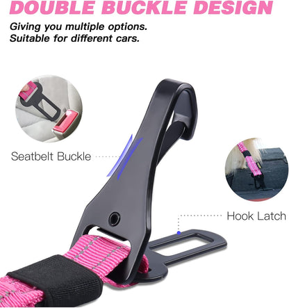 AUBELL Dog Seat Belt for Car,Updated 3-in-1 Adjustable Reflective Bungee Heavy Duty Dog Car Harness Tether with Clip Hook Latch & Buckle,Swivel Zinc Alloy Carabiner,Hotpink