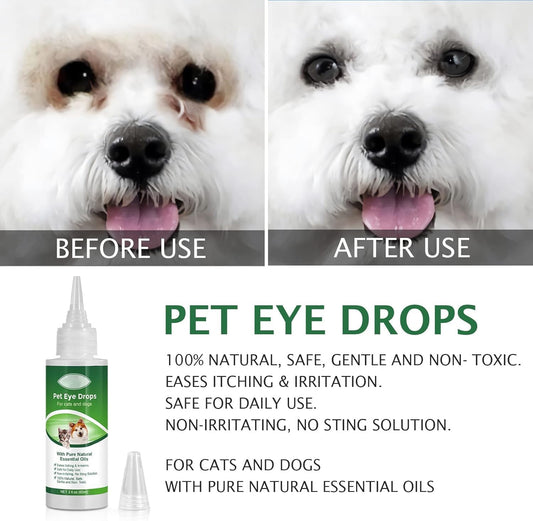 AIQIUSHA Dog Eye Drops 60ML for All Animal Eye Wash,Helps Relieve Pink Eye & Allergy Symptoms,Eases Itching & Irritation,with Pure Natural Essential Oils 100% Natural, Safe, Gentle and Non- Toxic