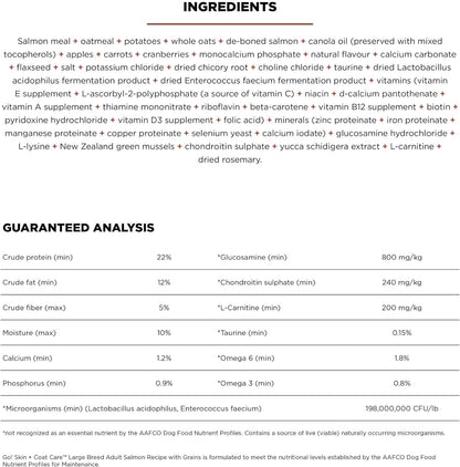 Go! Solutions Skin + Coat Care, Dry Dog Food, Large Breed Adult Salmon Recipe with Grains, 25 lb Bag