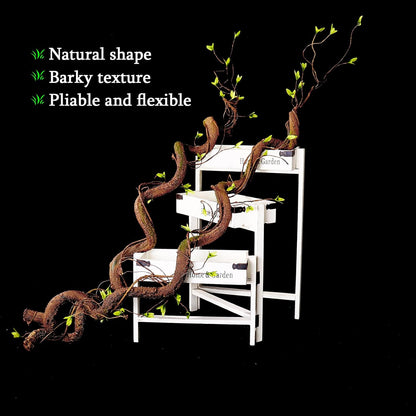 63in Bendable Thick Artificial Tree Branches Faux Wood Tree Trunk Twigs Grapevines Moss Plants Garland With Green Leaves For Wall Hanging Reptile Climbing Halloween Outdoor Arch Home Garden Decoration