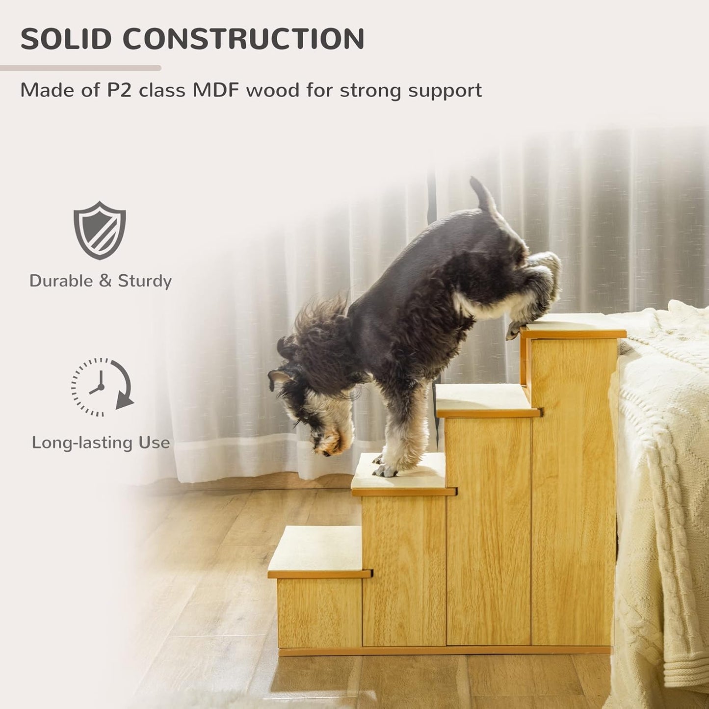 PawHut Pet Stairs, Small Pet Steps with Cushioned Removable Covering for Dogs and Cats Up to 22 Lbs., Natural - Pawvie